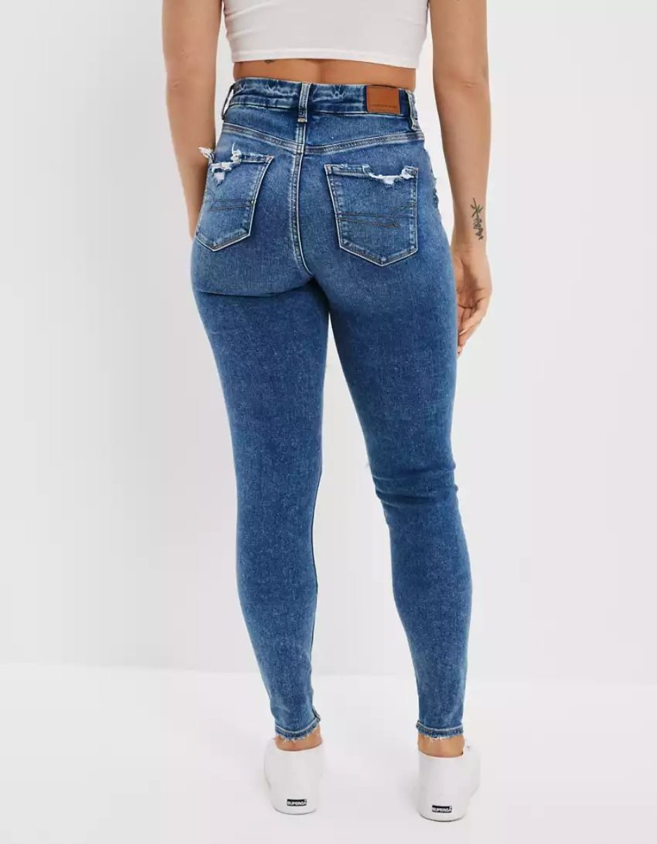 Jean American Eagle AE Ne(x)t Level Patched Curvy High-Waisted Jegging Bleu Femme | LPZ-31818783